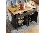 Flieks Carrello Di Servizio Carrello Da Cucina Con Piano Di Lavoro Pieghevole, Mobile Da Cucina Isola Da Pranzo Carrello Con Cassetti E Portasciugamani, Nero