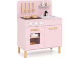 Costway Cucina Giocattolo Per Bambini Con 10 Accessori, Luci E Suoni, Cucina Giocattolo Con Fornelli, Lavello, Forno, Cucina In Legno Per Bambini A Partire Da 2 Anni Rosa