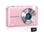 Zelurxx Fotocamera Digitale Per Bambini 1080P 44MP, Zoom 16X, Schermo Da 2,4 Pollici, Mini Fotocamera Compatta, Stabilizzazione Dell'immagine, Selfie, Tascabile, Rosa
