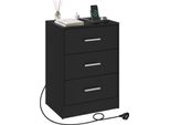 Comodino - Comodino Con 3 Cassetti - 39×28,5×54,5 Cm - Truciolato E1 E Mdf - Portata 30 Kg - Necessario Il Montaggio - Nero (1 Pezzo)