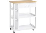 Carrello Da Cucina - Carrello Portavivande - 73×88×38 Cm - 3 Cassetti - Piano Di Lavoro - Ripiani - Ruote Con Freno - Legno - Bianco