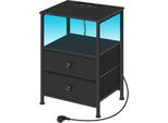 Comodino - Tavolino Con Porte Di Ricarica Usb - Illuminazione Led 21 Modalità - 2 Cassetti - 40 X 60 X 30 Cm - Cavo 2 M - 1 Pezzo - Nero