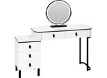 Tavolino Da Toilette - Tavolino Da Toilette Con Specchio Led - Legno Di Pino Massiccio - 100 X 125 X 40 Cm (L X A X P) - Stile Moderno - Bianco