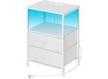 Comodino - Comodino Con Porte Di Ricarica Usb - 2 Cassetti - Led Con 21 Modalità - Telecomando 10-15 M - 40 X 60 X 30 Cm - 1 Pezzo - Bianco