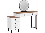 Tavolino Da Trucco - Tavolino Da Toilette - Led Con 3 Modalità Di Illuminazione - Specchio Girevole A 360° - Mobiletto Laterale Flessibile - 5 Cassetti - 100 X 125 X 40 Cm - Marrone