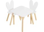 Tavolo Per Bambini Con 2 Sedie - Set Di Mobili Per Bambini - Legno Di Pino - Quadrato - Tavolo 49,5X49,5X47 Cm - Sedia 29,5X29,5X60 Cm - Bianco