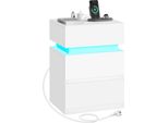 Comodino - Con 2 Cassetti E Led - Controllo Colore Bluetooth - Due Prese + Due Usb - Dimensioni 40 X 55 X 35 Cm - E1 Mdf - Fino A 30 Kg - Bianco