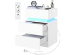 Comodino - Comodino - 1 Pezzo - Illuminazione Led - Funzione Di Ricarica Usb - 2 Cassetti - Altezza 55 Cm - Design Sottile - Bianco