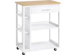 Carrello Da Cucina - Carrello Per Servire - 3 Cassetti - Ripiani Aperti - Piano Di Lavoro - Ruote Con Freno - 73 X 88 X 38 Cm - Bianco/Rovere Chiaro