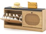 Panca Per Scarpe Costway Con 2 Sportelli E Ripiani, Scarpiera In Rattan Con Seduta Imbottita, Panca Porta Scarpe, 101,5 X 24 X 48 Cm
