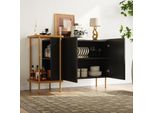 Fortuna Lai Moderno Sideboard Nero Con 2 Ante E 2 Ripiani Aperti, Tavolino In Metallo/Vetro, Nero, 120 X 40 X 77,5 Cm (Lxpxa)