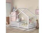 Letto Sweiko In Pino Per Bambini 90X200Cm Con Camino E Rete A Doghe Anticaduta, Senza Materasso - Bianco