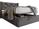 Letto A Molle Sweiko Letto Imbottito 90X200Cm Con Testata E Rete A Doghe, Letto Con Funzione Di Contenitore, Cotone, Grigio (Senza Materasso)