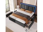 Letto Imbottito Sweiko Con Illuminazione A Led E 4 Cassetti, Letto Matrimoniale 140X200Cm Struttura Letto Contenitore, Grigio