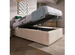 Letto Imbottito Sweiko, Letto Singolo 90×190 Cm, Rete Sturaumbett Con USB-C E Rete A Doghe A Superficie Intera, Senza Testata, Lino, Naturale, Senza Materasso