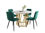 Set Di Tavolo E Sedie Da Pranzo (5 Pezzi), Tavolo Da Pranzo Moderno Esagonale In Marmo + 4 Sedie Da Pranzo In Velluto Verde, Gambe Del Tavolo Color Oro