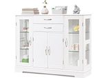 Costway Mobile Da Cucina Credenza Mobile Laterale Con Ante E Cassetti In Vetro Temperato Bianco