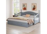 Divano Letto Sweiko In Legno Massiccio 90/180X190 Cm, Con Cassetti E Rete A Doghe, Letto Multifunzionale In Legno Di Pino, Grigio