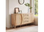 Credenza Sweiko, Cassettiera In Rattan, Cassettiera Con Ante Scorrevoli, Ripiani Regolabili E Piano Arrotondato.