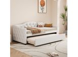 Letto Da Giorno Sweiko, Letto Da Giorno 90X200Cm Con Letto Estraibile, Divano Letto, Letto Singolo (Senza Materasso), Lino, Stile Minimalista, Beige