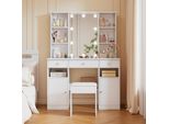 Tavolo Da Toilette Grande Sweiko, Tavolo Da Trucco Con Illuminazione Led Regolabile, Con Specchio E Sgabello Da Toilette, 3 Cassetti E 2 Ante, Bianco Camera Da Letto, Dimensioni: H151 Cm × L110 Cm × P40 Cm