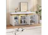 Fortuna Lai 140*38*70 Cm Moderno Sideboard Bianco, 3 Ante, Mobile Da Sala Da Pranzo Con Ripiani Regolabili, Perfetto Per Cucina, Soggiorno, Sala Da Pranzo, Corridoio, Cuciture Platino, Ampi Armadietti Senza Maniglie