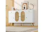 Credenza Merax, Cassettiera A 4 Ante E 2 Cassetti, Gambe In Metallo, Credenza Portaoggetti, Credenza In Rattan, Credenza Per Soggiorno E Cucina, Bianco