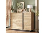 Credenza Merax, Cassettiera Con 4 Cassetti E 2 Ante, Mobile Contenitore Senza Maniglie Con Apertura A Pressione, Credenza Per Soggiorno E Cucina, Natura