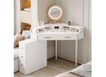 Tavolino Angolare Merax, Tavolo Cosmetico Con Specchio Led Girevole, Luminosità Regolabile, 5 Cassetti, Usb/Type-C, Base Flessibile, Bianco