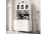Mobile Da Cucina Merax, Credenza A Colonna Con 3 Cassetti, Anta In Vetro, Pannello Forato, Mobile Buffet Per Cucina E Sala Da Pranzo, Soggiorno, Bianco
