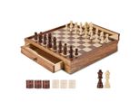 Set Di Scacchi Vevor In Legno Massiccio, Set Di Scacchi E Dama 2 In 1, Scacchiera Da 38 Cm Con Cassetto Portaoggetti E Pezzi Degli Scacchi, Per Tornei, Professionisti E Principianti Di Adulti E Bambini