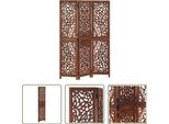 The Living Store Divisorio 3 Pezzi Intagliato A Mano Marrone 120×165 Cm In Legno Di Mango