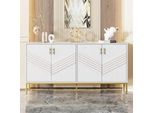 Fortuna Lai Credenza Moderna A 4 Ante – Design Elegante In Bianco E Oro, Struttura In Mdf Con Gambe In Metallo, Grande Capienza, Ripiani Regolabili In Altezza – Per Soggiorno, Sala Da Pranzo E Corridoio