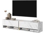 Lavagna Selsey Tv Mirrgo In Marmo Bianco Con Inserti Dorati, Larghezza 140 Cm