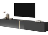 Tavolo Tv Selsey Bisira - Pannello Tv Nero Con Inserto Dorato - Larghezza 200 Cm - Appeso