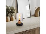 Lampada Da Tavolo, Legno, Vetro Fumé, 1 Fiamma, H 21 Cm