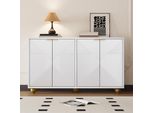 Credenza Flieks, Credenza A 4 Ante, Cassettiera Con Gambe Sferiche, Armadio Per Sala Da Pranzo Soggiorno Corridoio, Bianco