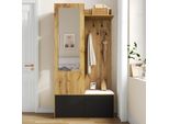 Set Di Armadi Merax Con Specchio E Panca, Armadio Con 2 Scarpiere E 5 Ganci, Mobile Da Corridoio Con Appendiabiti E Vano Portaoggetti In Legno Nero
