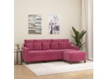 Bei Cloris Divano A 3 Posti Con Poggiapiedi In Velluto Rosso Vino 180 Cm - Divani Classici New7913358 2Parcel