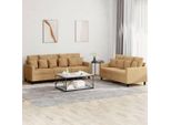 Divano Semplice A 2 Pezzi Con Cuscini In Velluto Marrone - Classic Sofas DE9523070 2Parcel