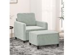 Best MöBel Poltrona Con Poggiapiedi In Velluto Grigio Chiaro 60 Cm - Classic Sofas Cloris New9365761 2Parcel