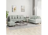 Design New Set Di Divani A 3 Pezzi Con Cuscini Velluto Grigio Chiaro - Divani Classici Mobili2025 CHY5963880 3Parti