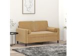 Divano A 2 Posti Con Cuscini Decorativi In Velluto Marrone 120 Cm - Divani Classici CC4555807 2Parti