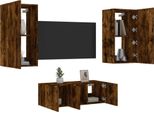 Maison Exclusive - Mobili Tv A Muro Con Led 4Pz Rovere Fumo In Legno Multistrato