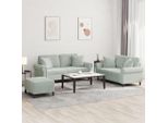 Stabli MöBel Set Divano 3 Pezzi Con Cuscini In Velluto Grigio Chiaro - Divani Classici CC9290729 5Parti