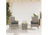 Stabli MöBel Set Di Mobili Da Giardino Set Di Mobili Da Balcone Set Di 3 Pezzi Bistrot Con Cuscini Grigio Poli Rattan E Vetro - Set Di Mobili Da Giardino CC4296997 2Parcel
