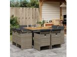 Best MöBel GartenmöBel Set BalkonmöBel-Set 9-Tlg. Garten-Essgruppe Mit Kissen Grau Poly Rattan - Set Mobili Da Giardino Cloris Neu1675744 3Parcel
