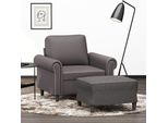 Stabli MöBel Poltrona Con Poggiapiedi Grigio 60 Cm Pelle Finta - Divani Classici CC4062368 2Parti