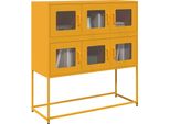 Design New Vetrina Credenza Giallo Senape 100,5X39X107 Cm Acciaio Laminato A Freddo - Cassettiere Mobili2025 CHY2405464 1Pacco