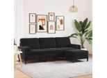 Divano Semplice A 3 Posti Con Poggiapiedi In Velluto Nero 210 Cm - Classic Sofas DE3006620 2Parcel